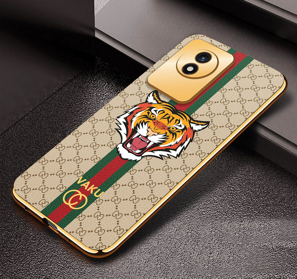 Vaku® Vivo Y02 Lynx Designer Leather Pattern Gold Electroplated Soft TPU Back Cover Case