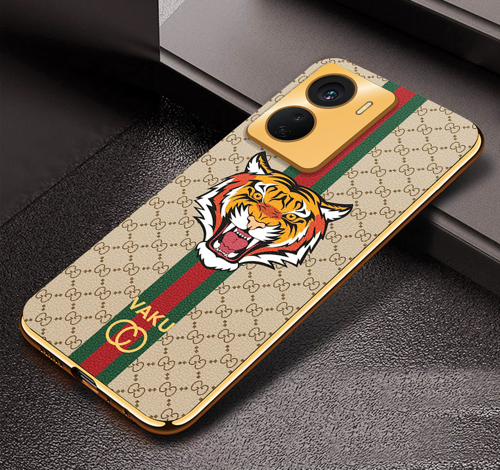 Vaku ® Vivo Y16 Lynx Designer Leather Pattern Gold Electroplated Soft TPU Back Cover Case