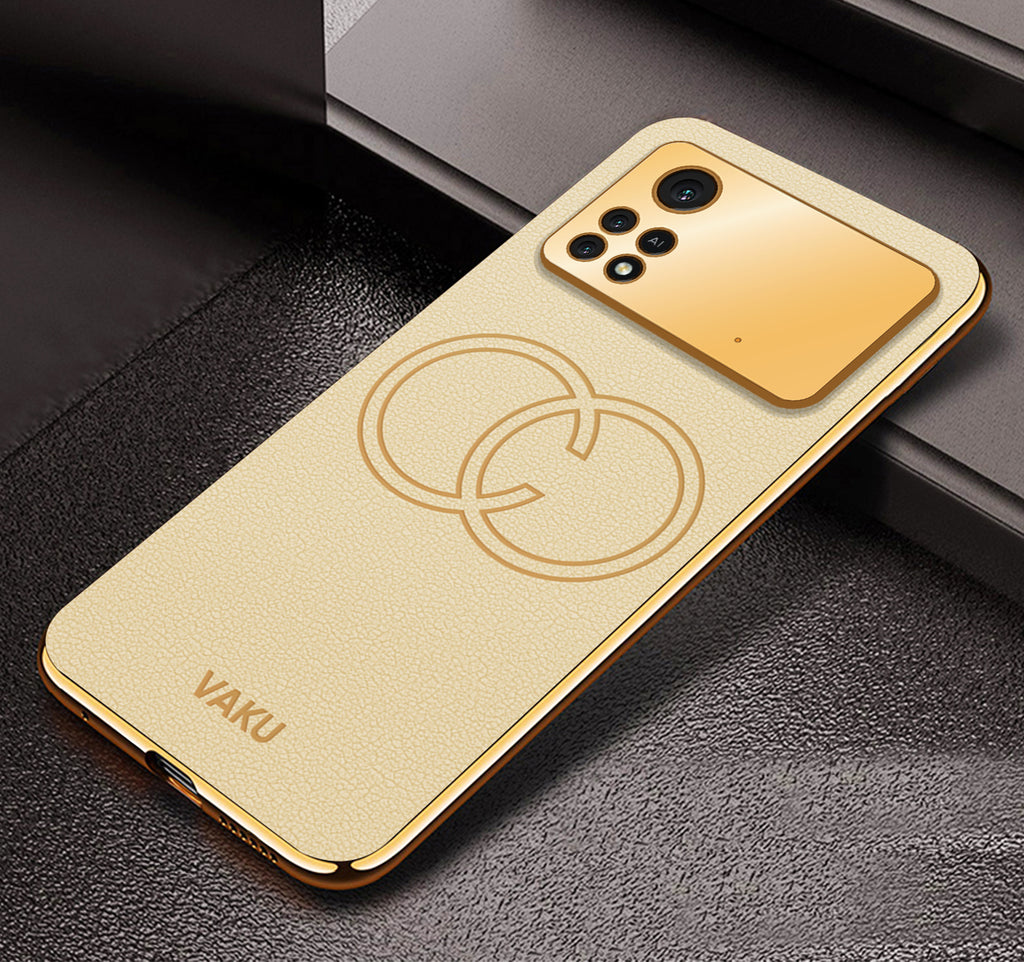 Vaku® Xiaomi Poco X4 Pro Skylar Series Leather Stitched Gold Electroplated Soft TPU Back Cover