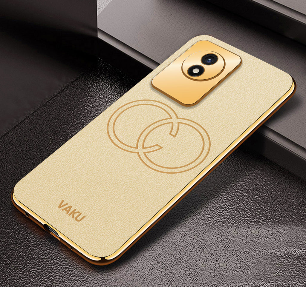 Vaku ® Vivo Y02 Skylar Leather Pattern Gold Electroplated Soft TPU Back Cover