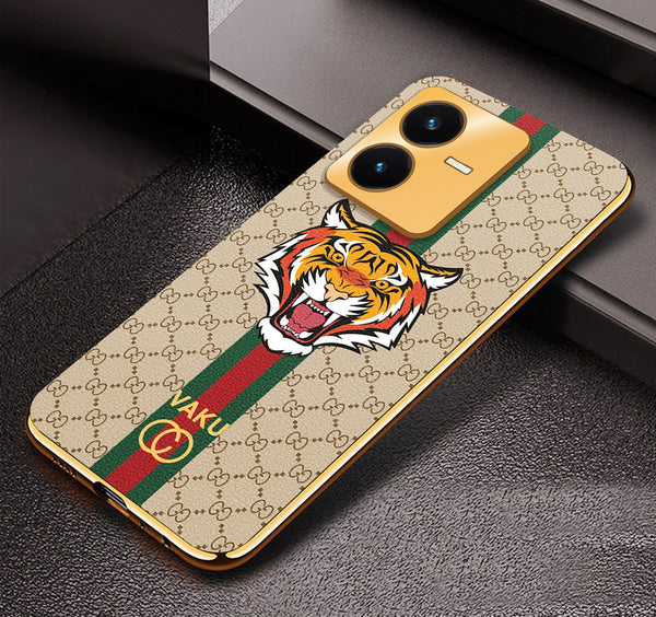 Vaku® Vivo Y22 Lynx Designer Leather Pattern Gold Electroplated Soft TPU Back Cover Case