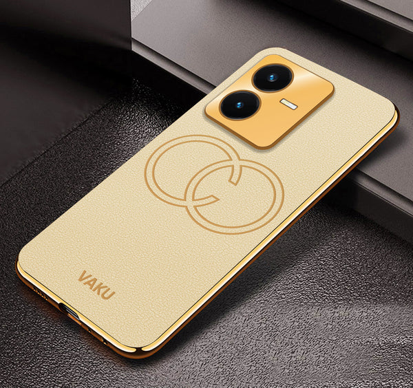 Vaku® Vivo Y22 Skylar Leather Pattern Gold Electroplated Soft TPU Back Cover