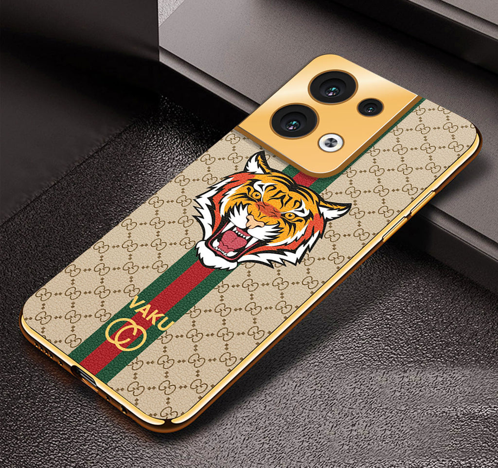 Vaku® Oppo Reno8 5G Lynx Designer Leather Pattern Gold Electroplated Soft TPU Back Cover Case