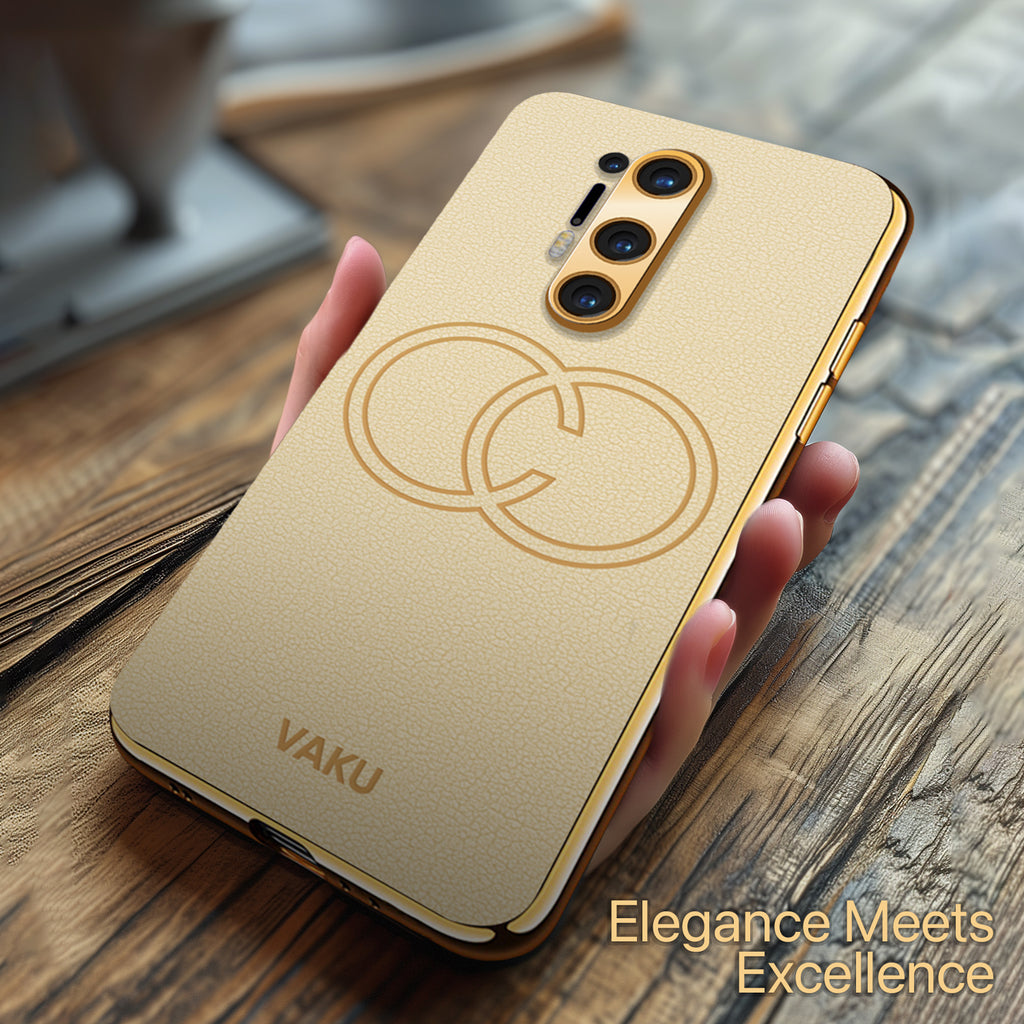 Vaku ® OnePlus 8 Pro Skylar Series Leather Stitched Gold Electroplated Soft TPU Back Cover