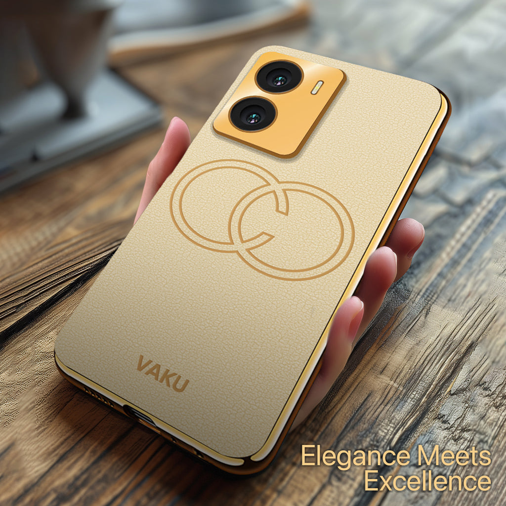 Vaku ® Vivo Y56 Skylar Leather Pattern Gold Electroplated Soft TPU Back Cover