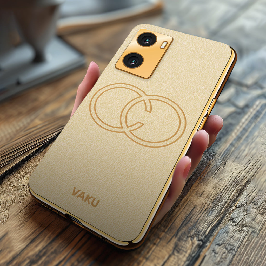 Vaku ® Oppo A77 4G Skylar Series Leather Stitched Gold Electroplated Soft TPU Back Cover