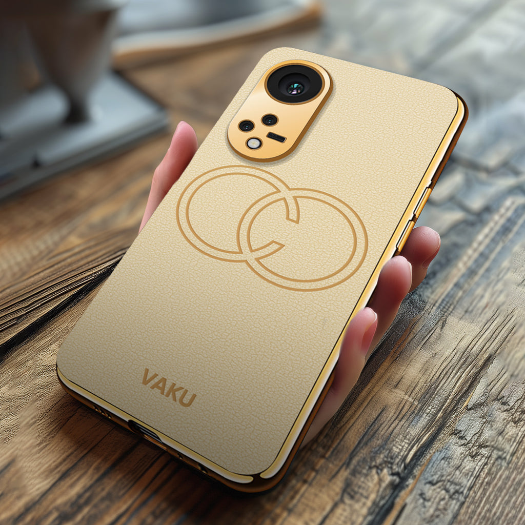 Vaku ® Oppo Reno8T 5G Skylar Series Leather Stitched Gold Electroplated Soft TPU Back Cover