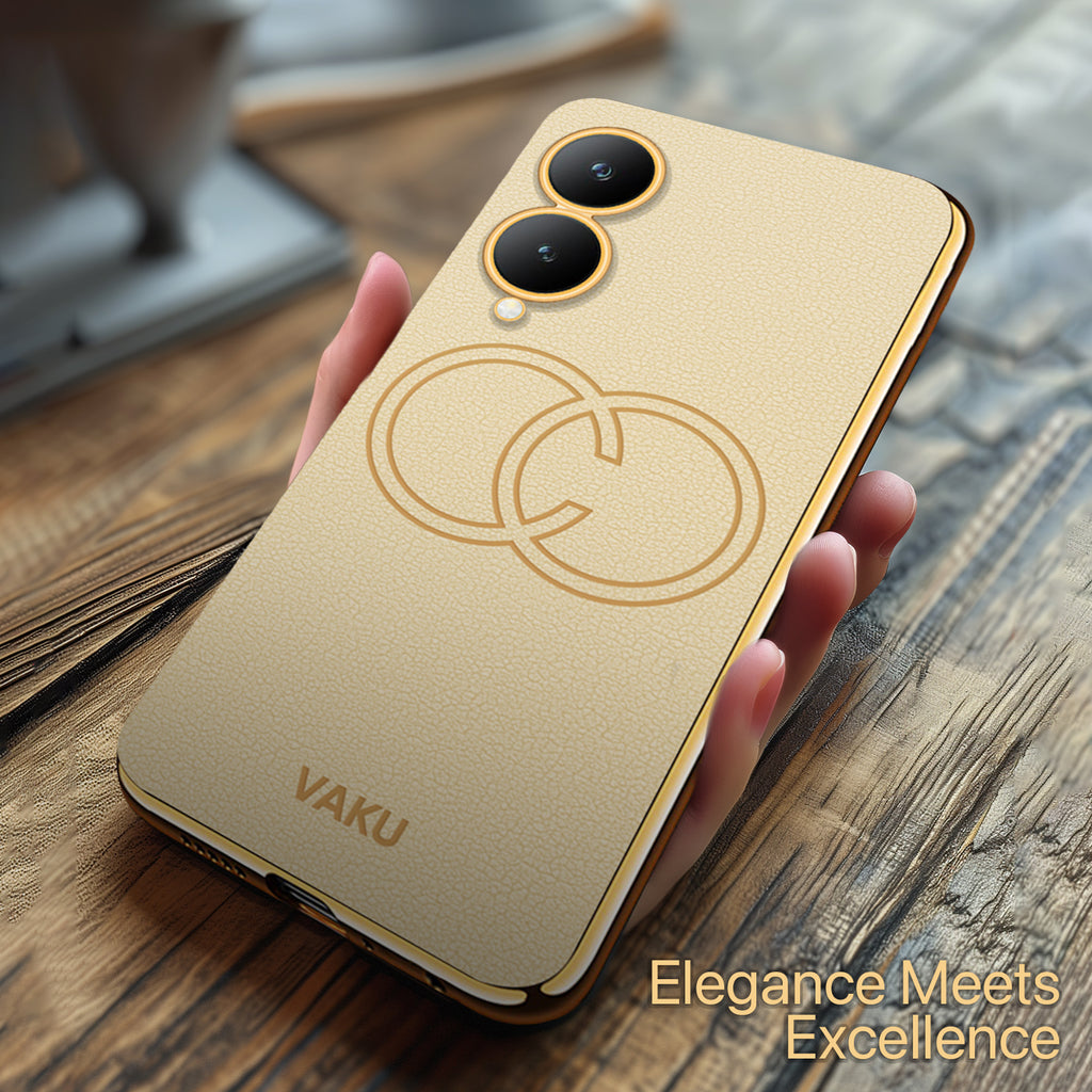 Vaku ® Vivo Y17s Skylar Leather Pattern Gold Electroplated Soft TPU Back Cover