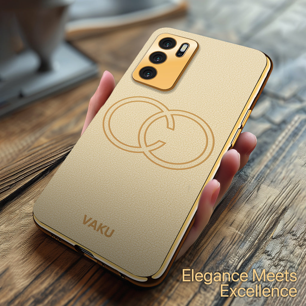 Vaku ® Oppo A16 Skylar Series Leather Stitched Gold Electroplated Soft TPU Back Cover