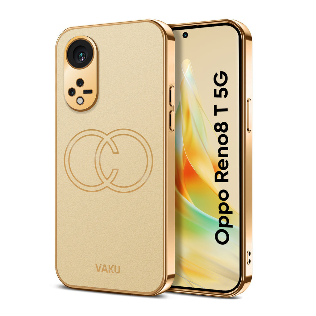 Vaku ® Oppo Reno8T 5G Skylar Series Leather Stitched Gold Electroplated Soft TPU Back Cover