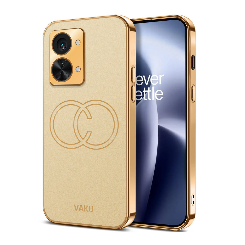 Vaku ® OnePlus Nord 2T 5G Skylar Series Leather Stitched Gold Electroplated Soft TPU Back Cover