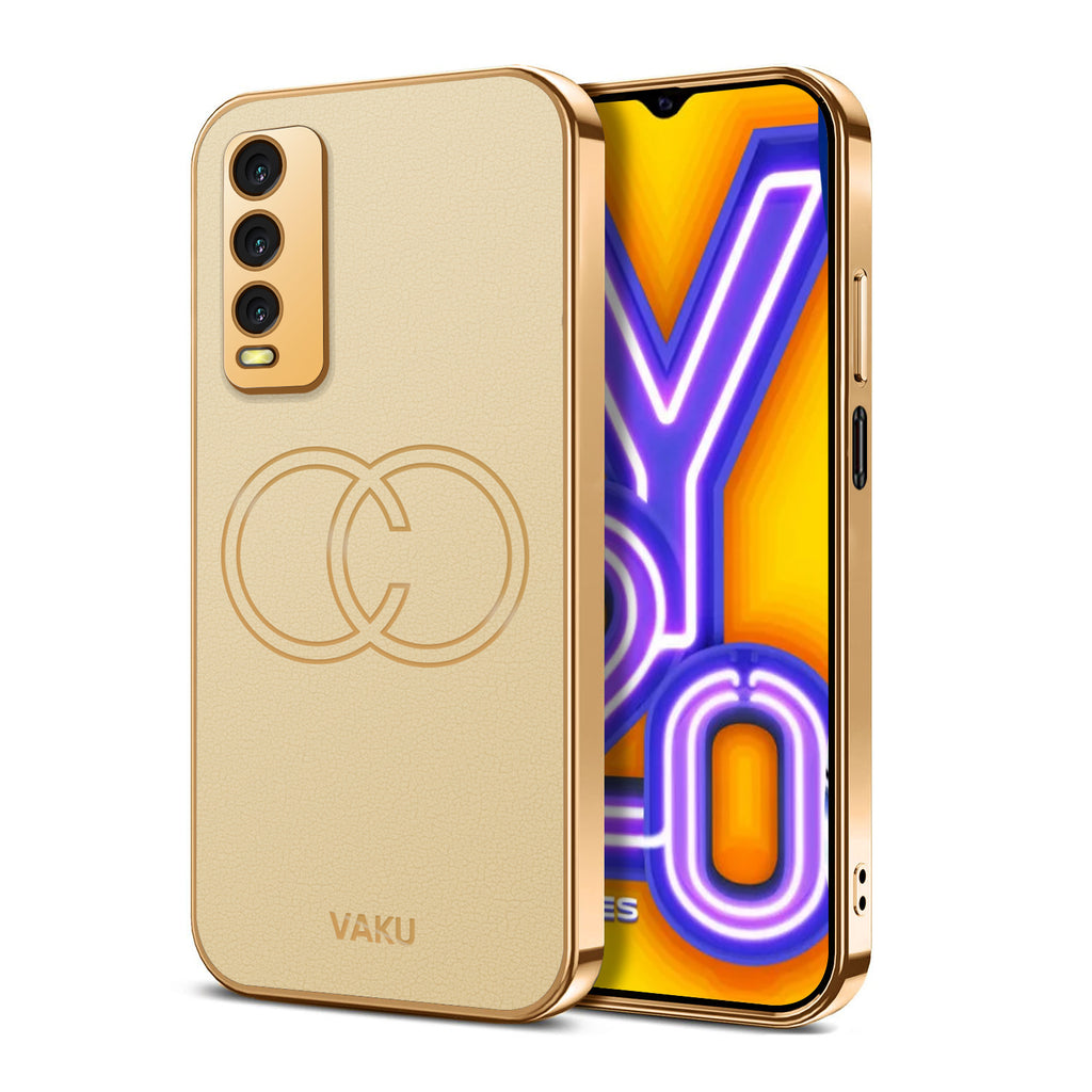 Vaku ® Vivo Y20 Skylar Leather Pattern Gold Electroplated Soft TPU Back Cover