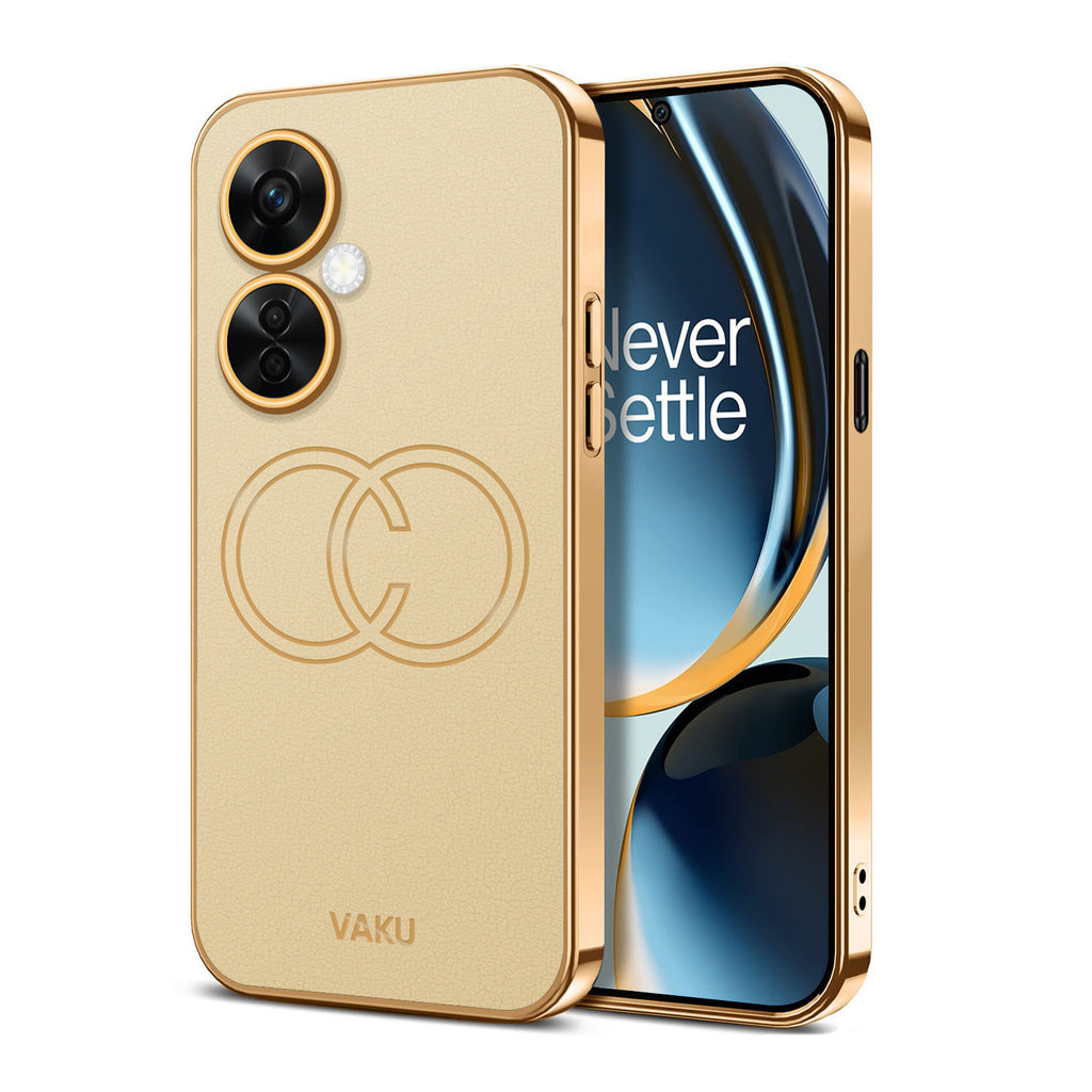 Vaku ® OnePlus Nord Ce 3 Lite 5G Skylar Series Leather Stitched Gold Electroplated Soft TPU Back Cover