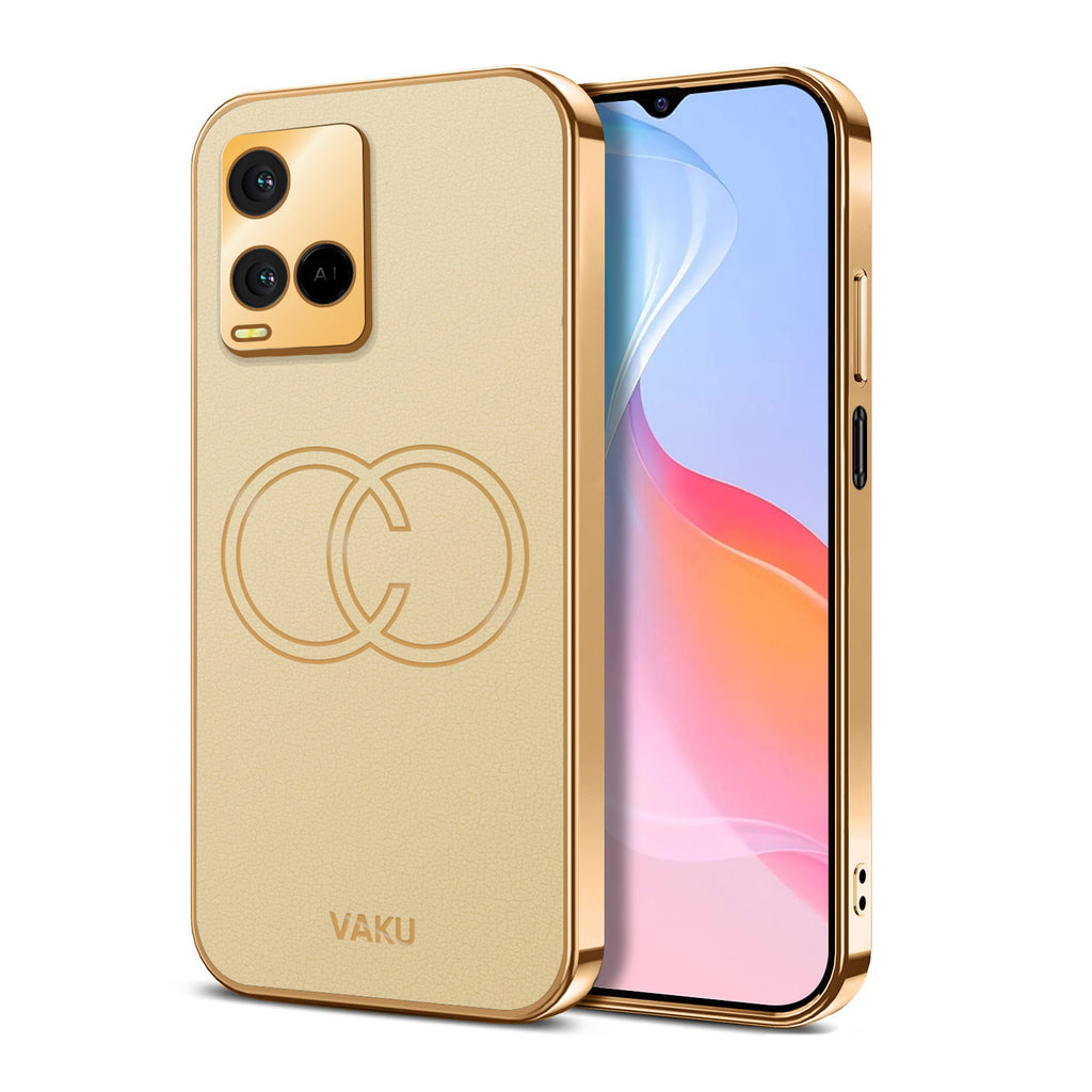 Vaku ® Vivo Y21A Skylar Leather Pattern Gold Electroplated Soft TPU Back Cover