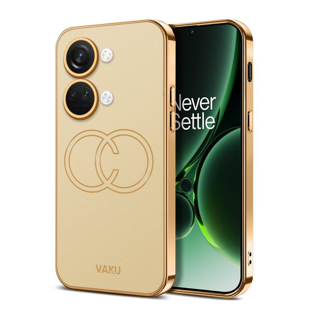 Vaku ® OnePlus Nord 3 Skylar Series Leather Stitched Gold Electroplated Soft TPU Back Cover