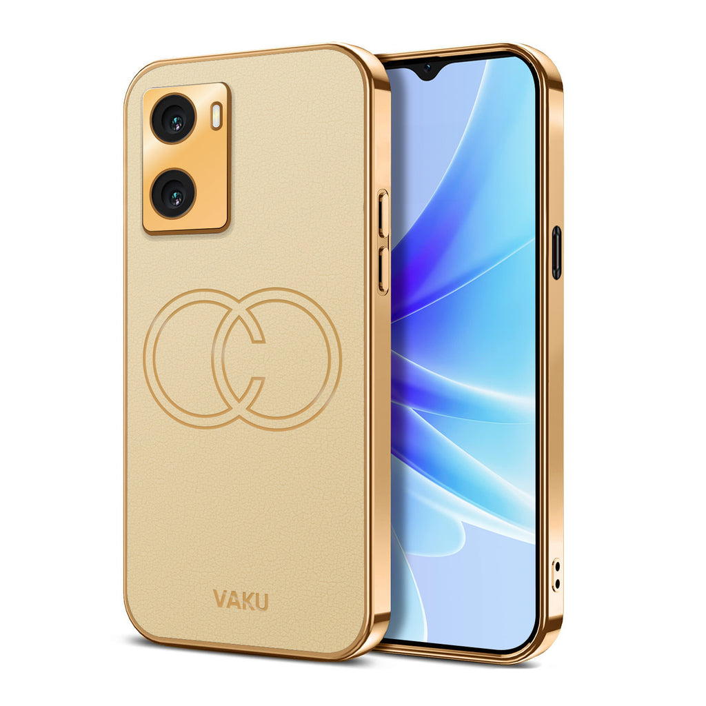 Vaku ® Oppo A77 4G Skylar Series Leather Stitched Gold Electroplated Soft TPU Back Cover