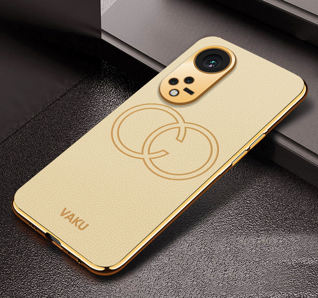 Vaku ® Oppo Reno8T 5G Skylar Series Leather Stitched Gold Electroplated Soft TPU Back Cover