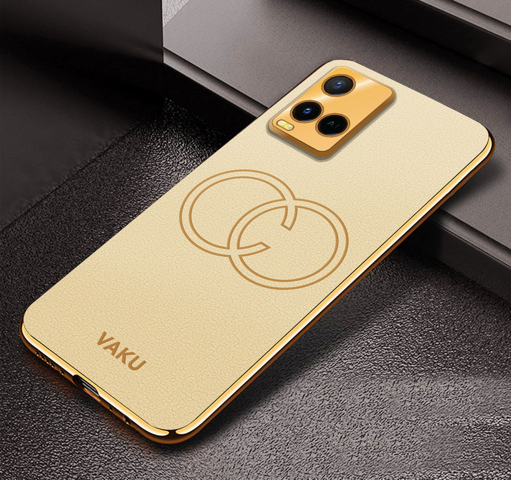 Vaku ® Vivo Y21G Skylar Leather Pattern Gold Electroplated Soft TPU Back Cover