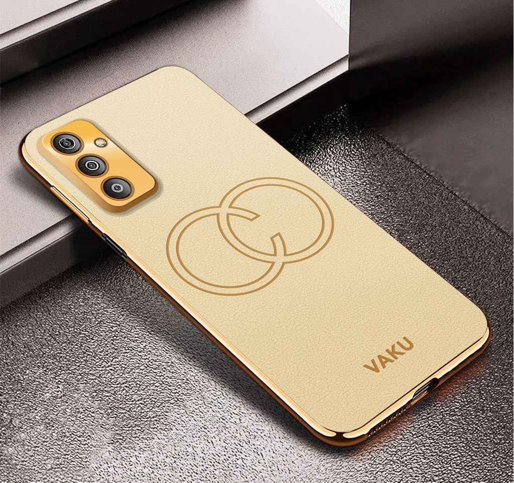 Vaku ® Samsung Galaxy F23 5G Skylar Leather Pattern Gold Electroplated Soft TPU Back Cover