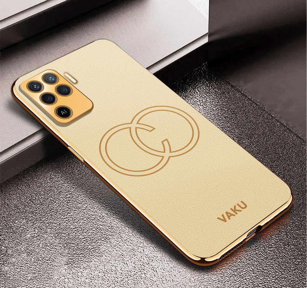 Vaku ® Oppo F19 Pro Skylar Leather Pattern Gold Electroplated Soft TPU Back Cover