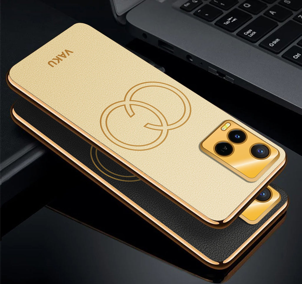 Vaku ® Vivo Y21G Skylar Leather Pattern Gold Electroplated Soft TPU Back Cover