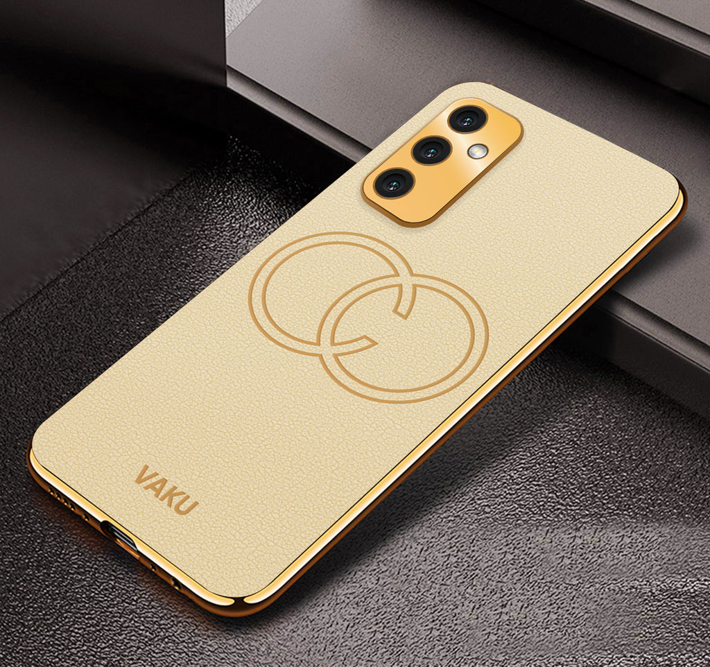 Vaku® Samsung Galaxy A14 5G Skylar Leather Pattern Gold Electroplated Soft TPU Back Cover