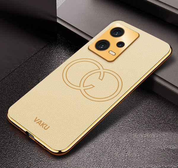 Vaku® Xiaomi Redmi Note 12 5G Skylar Leather Pattern Gold Electroplated Soft TPU Back Cover