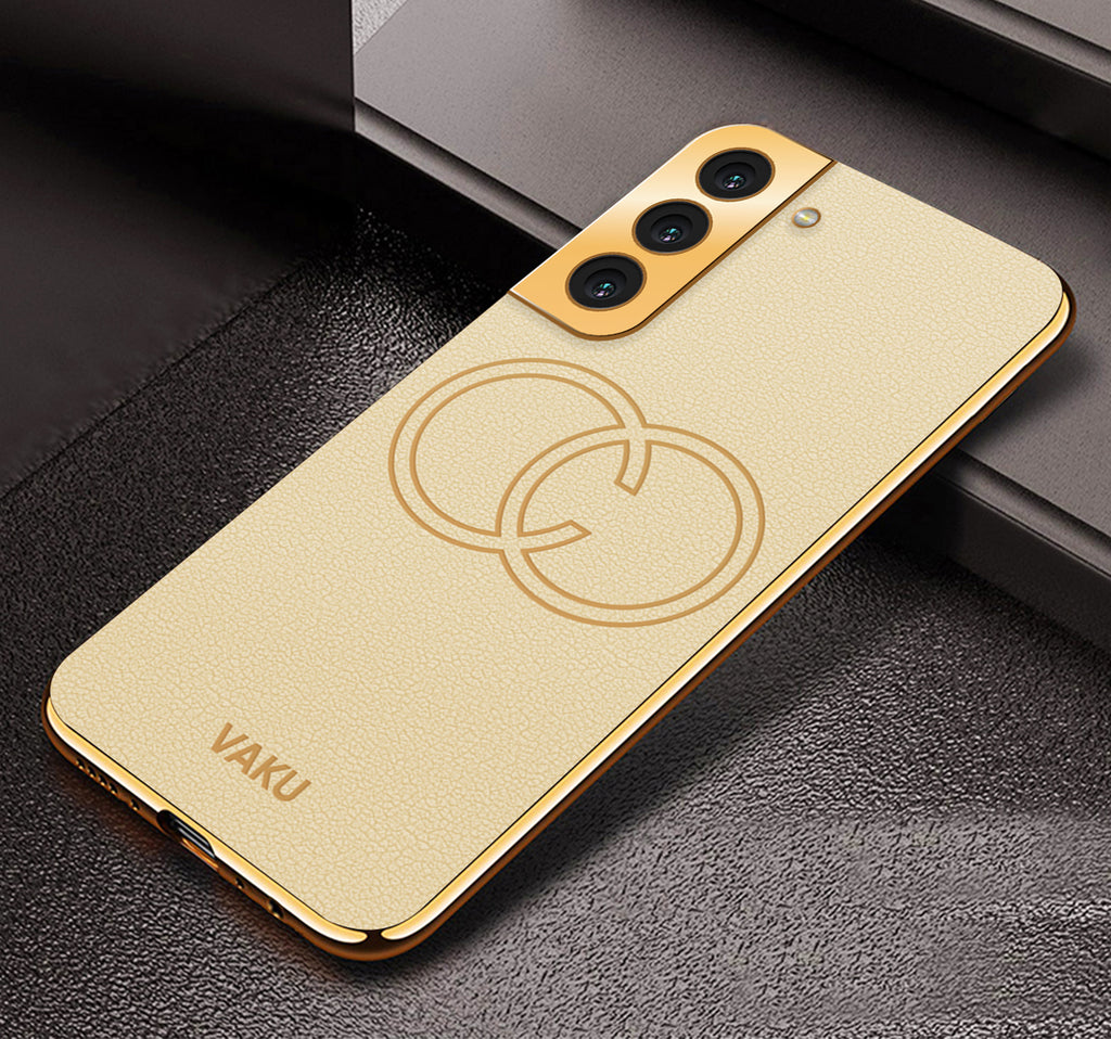 Vaku ® Samsung Galaxy S21 FE Skylar Leather Pattern Gold Electroplated Soft TPU Back Cover