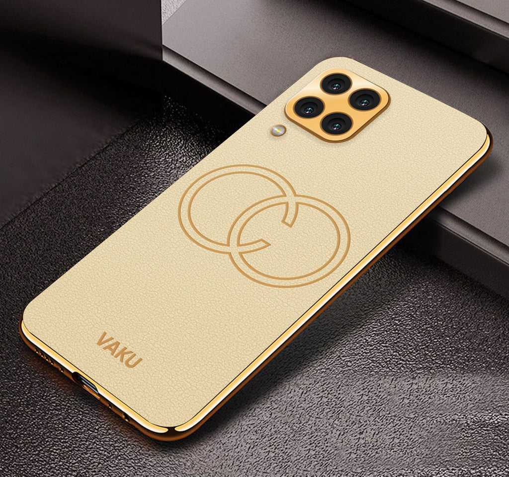 Vaku® Samsung Galaxy M33 5G Skylar Leather Pattern Gold Electroplated Soft TPU Back Cover