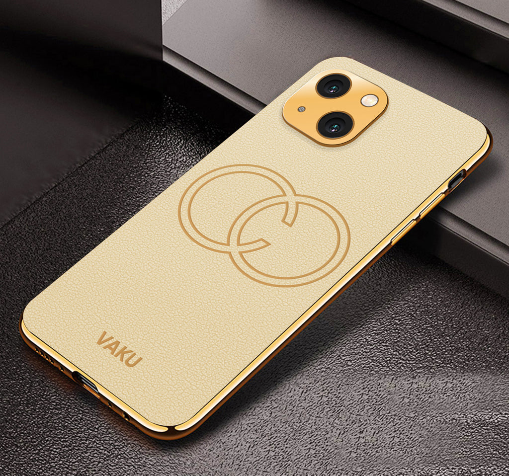 Vaku® Apple iPhone 13 Skylar Leather Pattern Gold Electroplated Soft TPU Back Cover