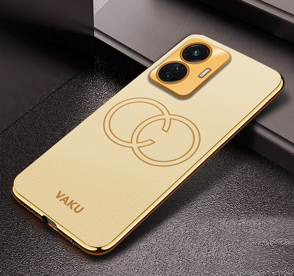 Vaku ® Vivo T1 4G Skylar Leather Pattern Gold Electroplated Soft TPU Back Cover