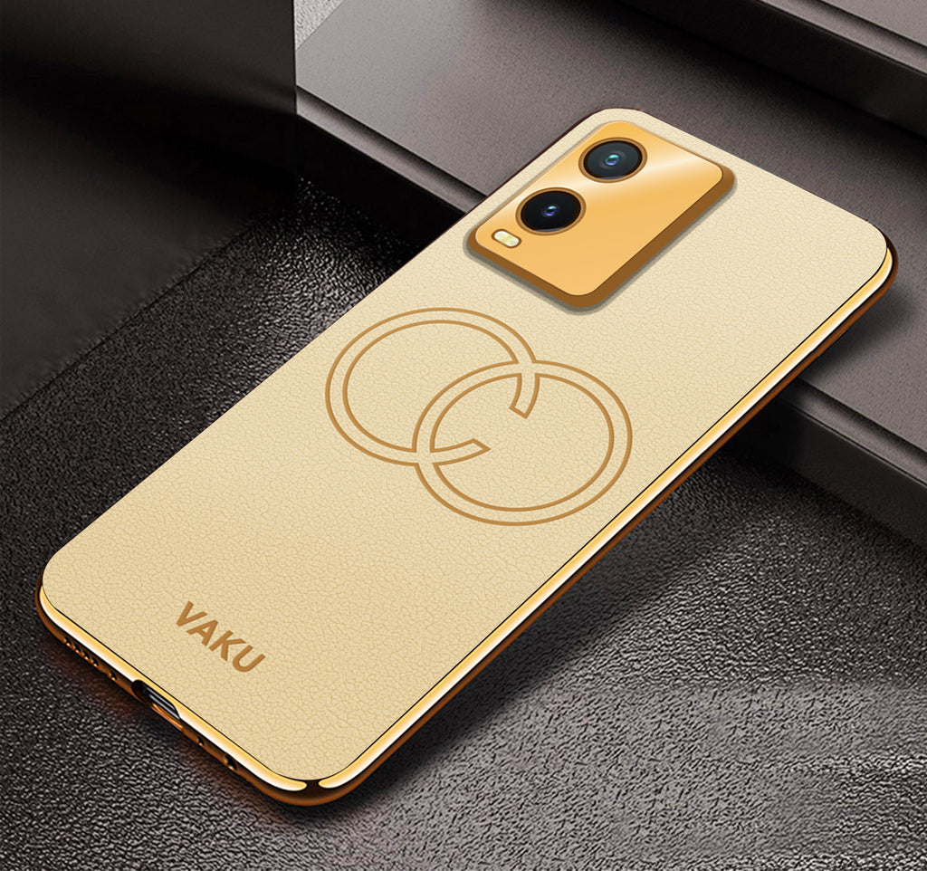 Vaku ® Vivo T1x  Skylar Leather Pattern Gold Electroplated Soft TPU Back Cover