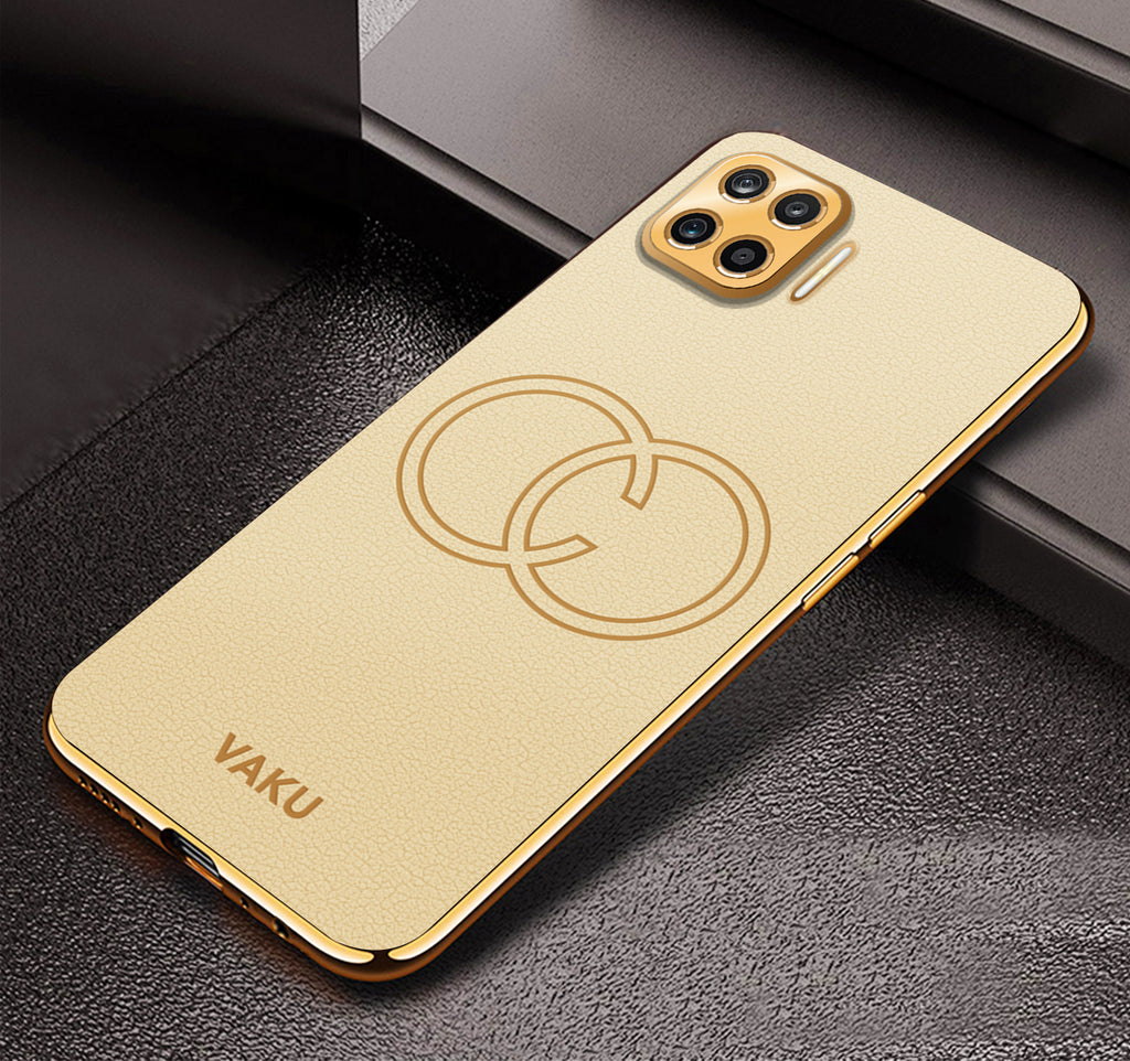 Vaku ® Oppo F17 Pro Skylar Leather Pattern Gold Electroplated Soft TPU Back Cover