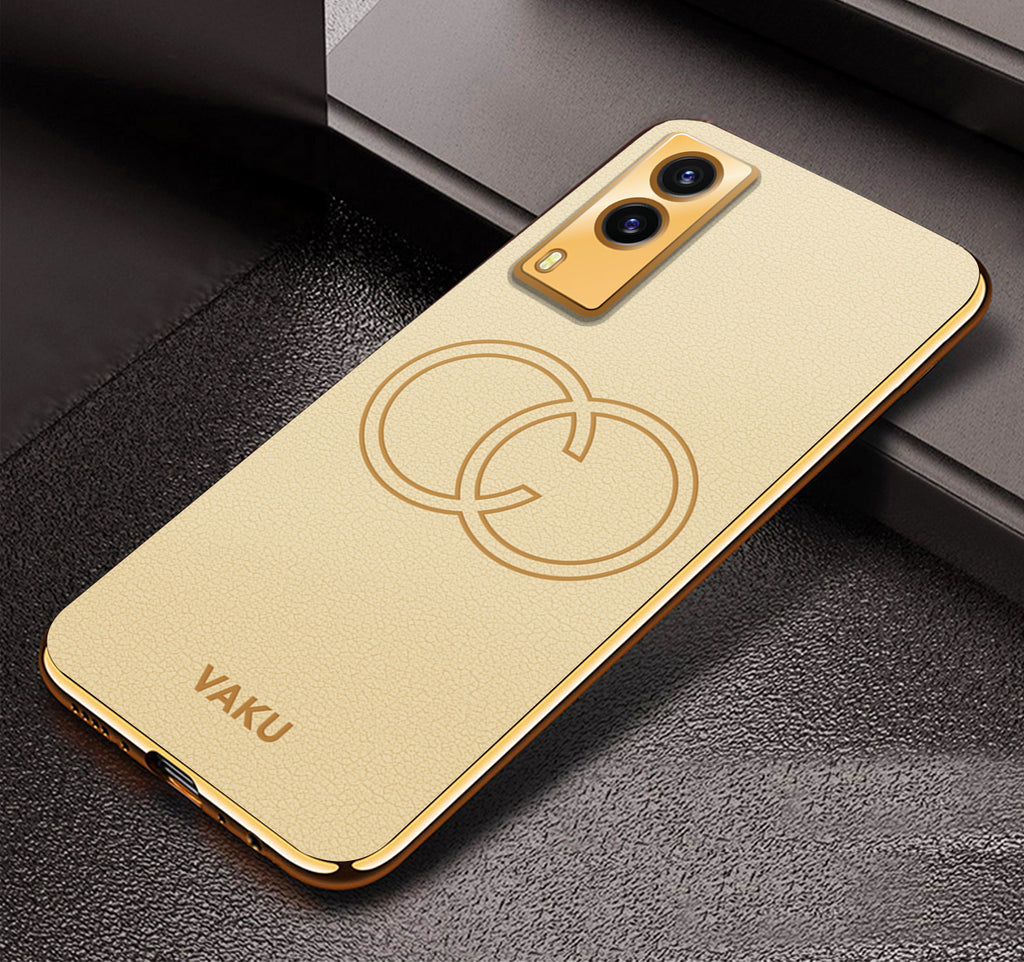 Vaku ® Vivo V21e 5G Skylar Leather Finish Gold Electroplated Soft TPU Back Cover