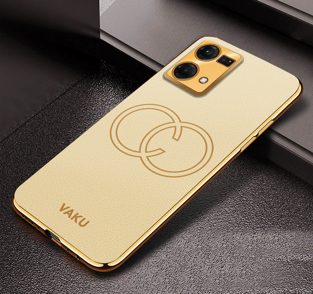 Vaku ® Oppo F21 Pro Skylar Leather Pattern Gold Electroplated Soft TPU Back Cover