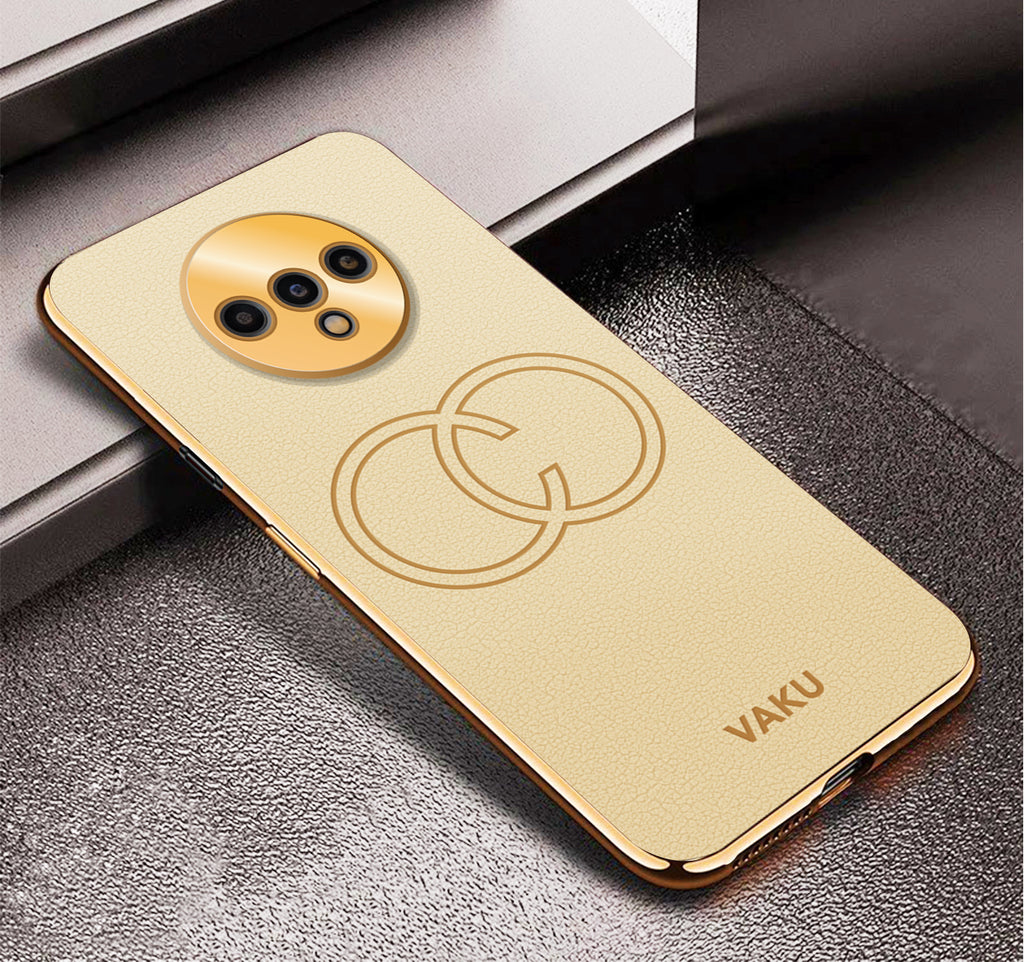 Vaku ® OnePlus 7T Skylar Leather Pattern Gold Electroplated Soft TPU Back Cover