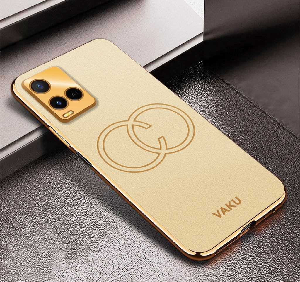 Vaku ® Vivo Y21e Skylar Leather Pattern Gold Electroplated Soft TPU Back Cover