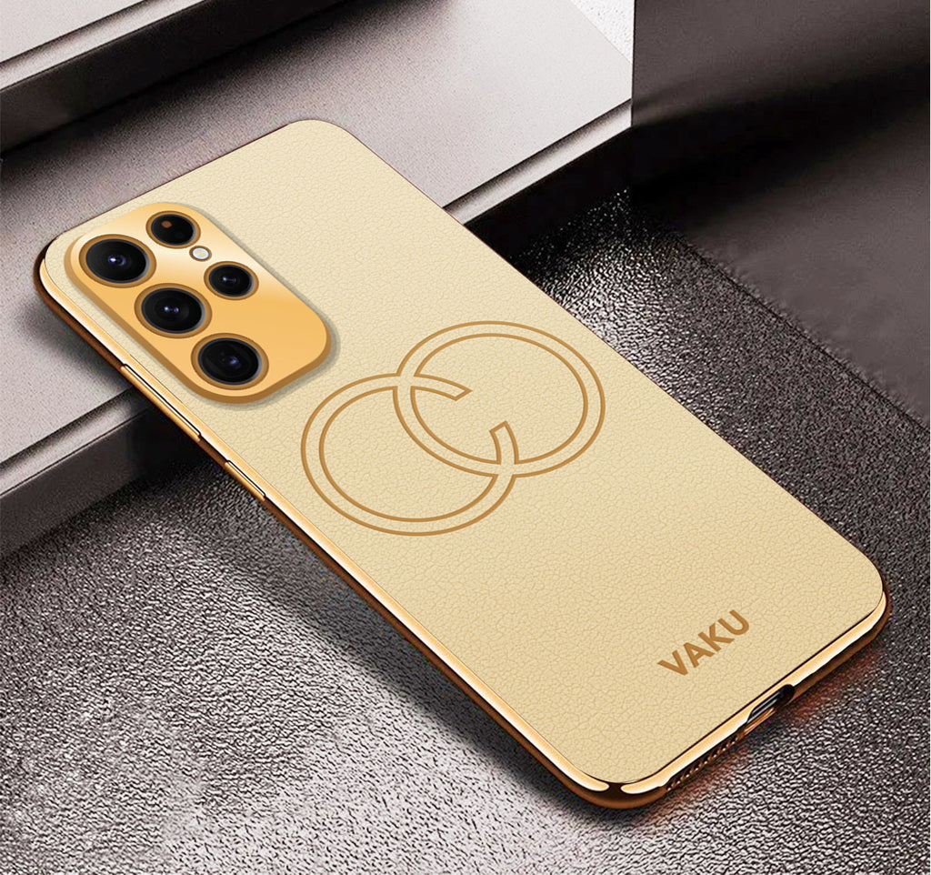 Vaku ® Samsung Galaxy S21 Ultra Skylar Leather Pattern Gold Electroplated Soft TPU Back Cover