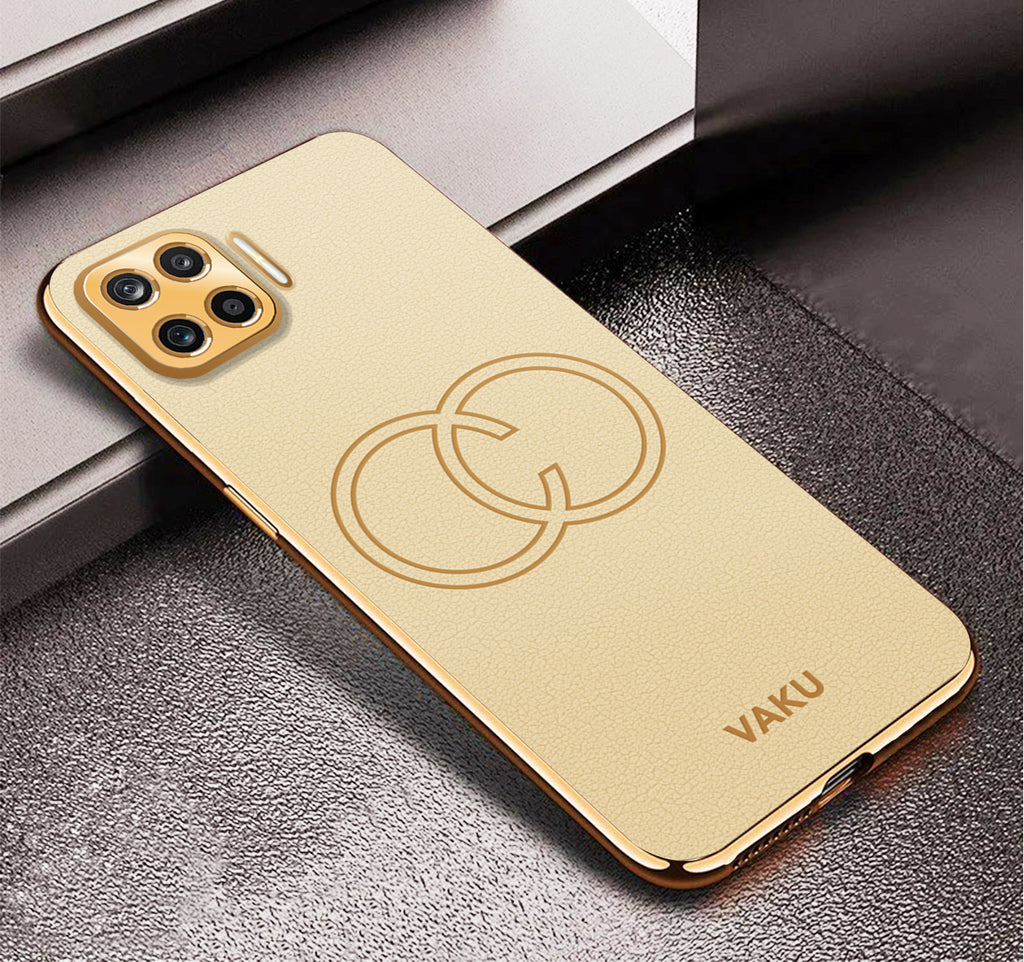 Vaku ® Oppo F17 Pro Skylar Leather Pattern Gold Electroplated Soft TPU Back Cover