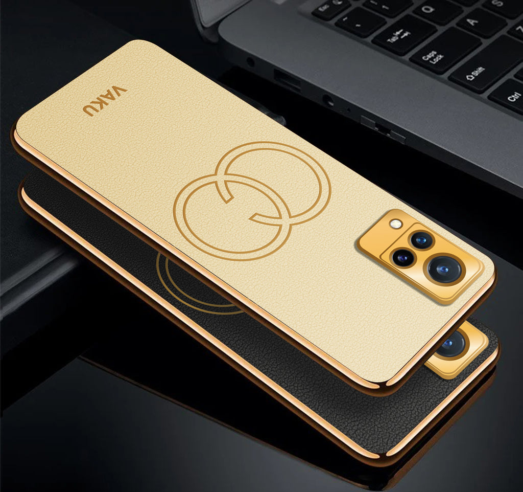 Vaku ® Vivo V21 5G Skylar Leather Finish Gold Electroplated Soft TPU Back Cover