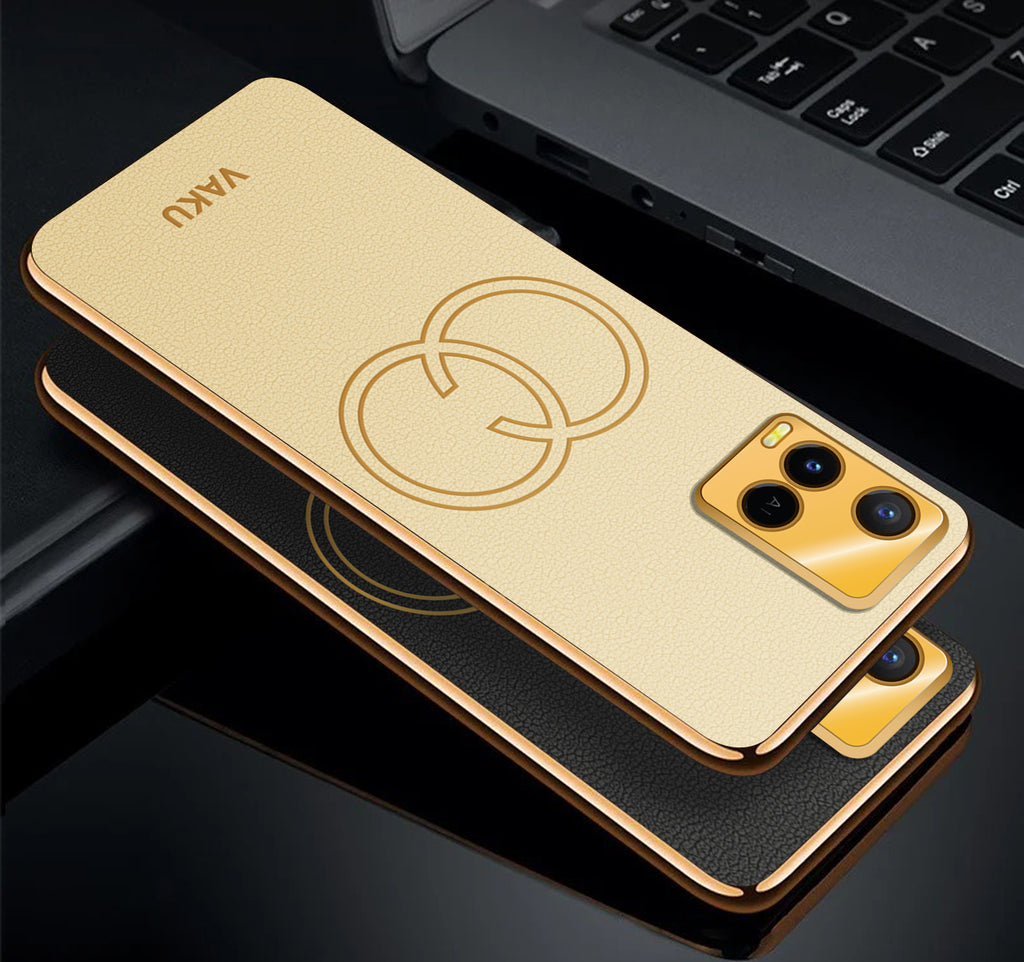 Vaku ® Vivo Y33s Skylar Leather Pattern Gold Electroplated Soft TPU Back Cover