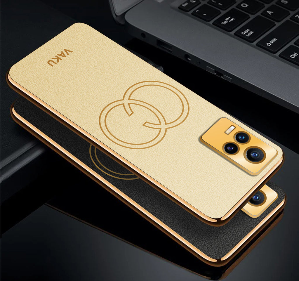 Vaku ® Vivo Y73 4G Skylar Leather Pattern Gold Electroplated Soft TPU Back Cover