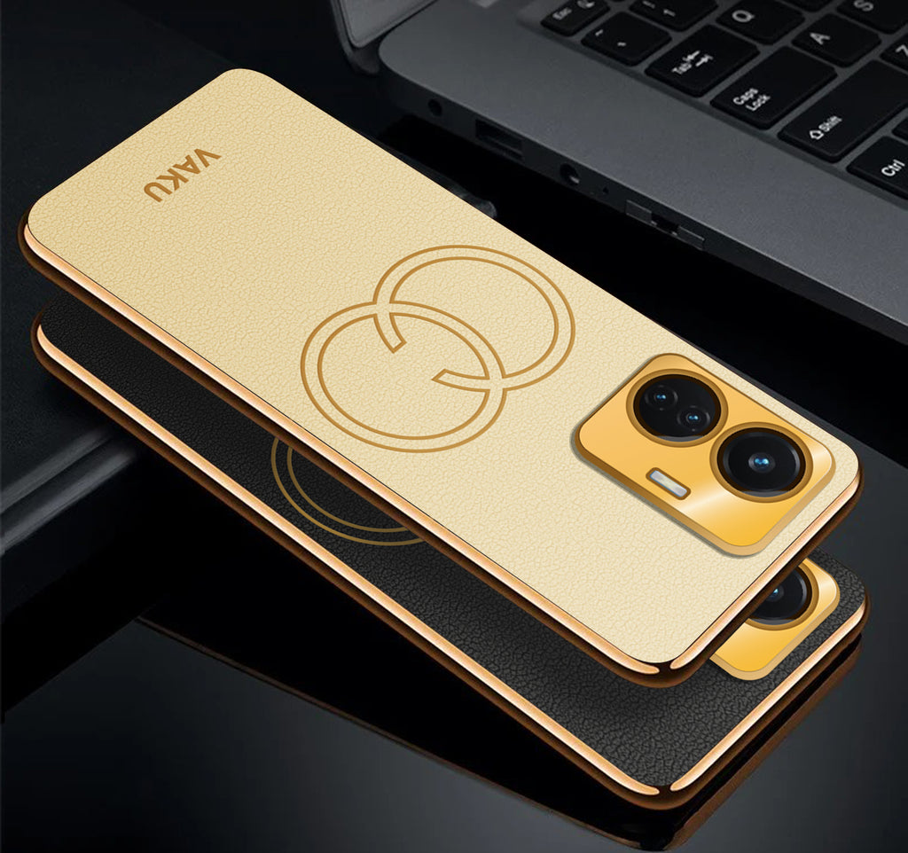 Vaku ® Vivo T1 4G Skylar Leather Pattern Gold Electroplated Soft TPU Back Cover