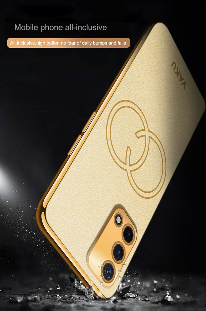 Vaku ® Oppo A74 4G Cheron Leather Stitched Gold Electroplated Soft TPU –