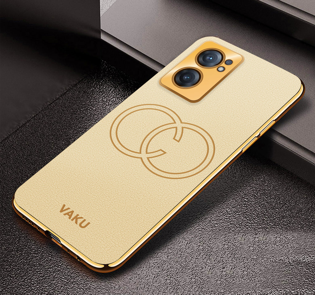 Vaku ® Oppo Reno7 5G Skylar Leather Pattern Gold Electroplated Soft TPU Back Cover