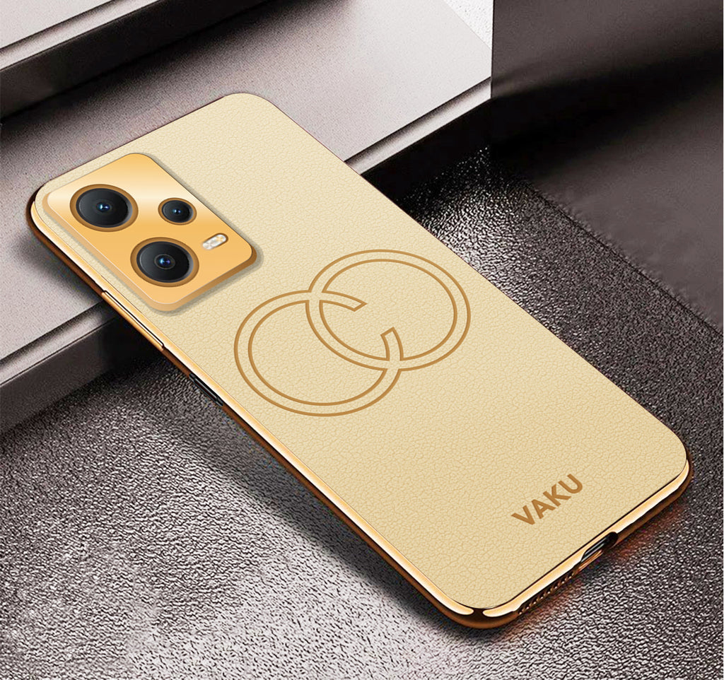 Vaku ® Xiaomi Redmi Note 12 Pro 5G Skylar Leather Pattern Gold Electroplated Soft TPU Back Cover