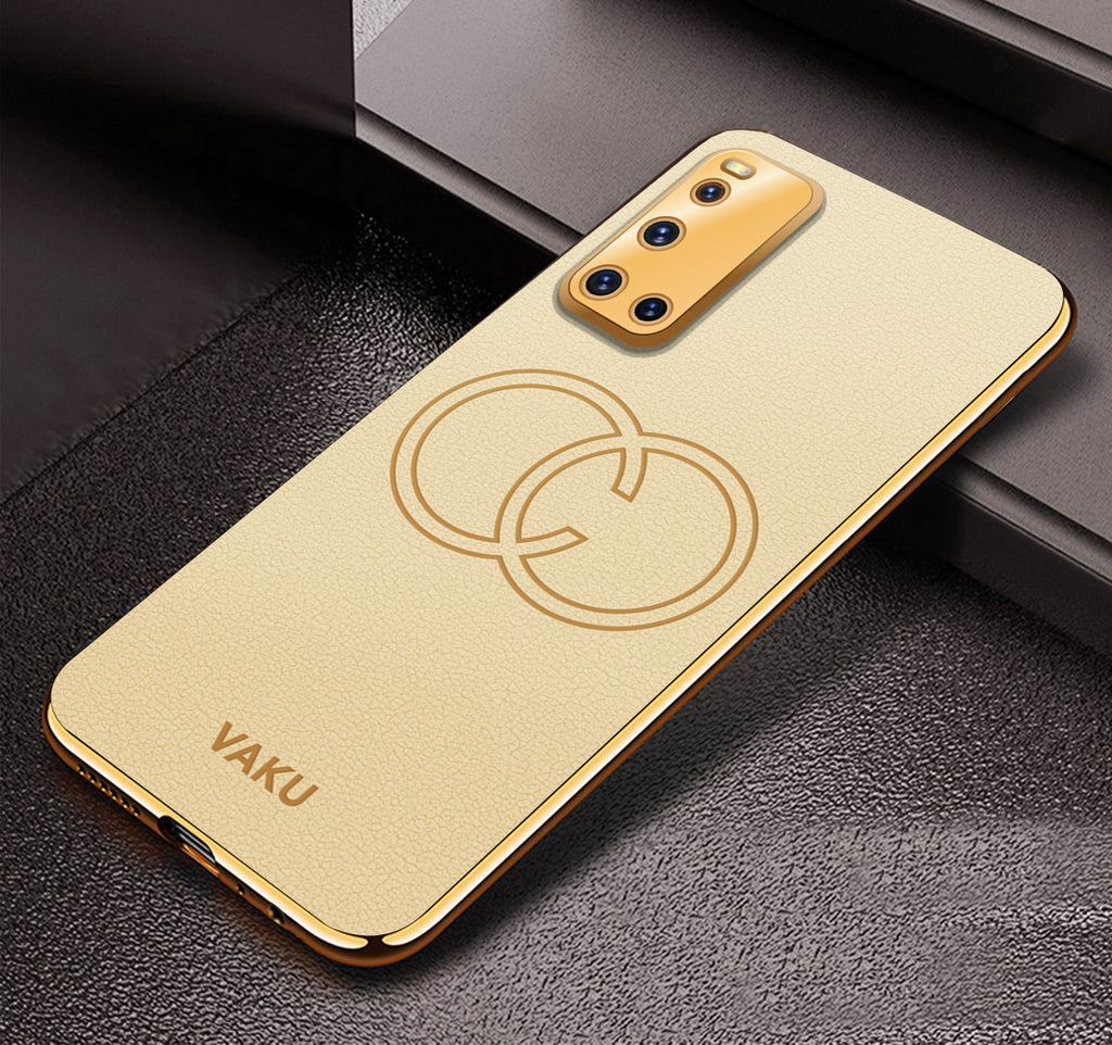 Vaku ® Vivo V19 Skylar Leather Pattern Gold Electroplated Soft TPU Back Cover