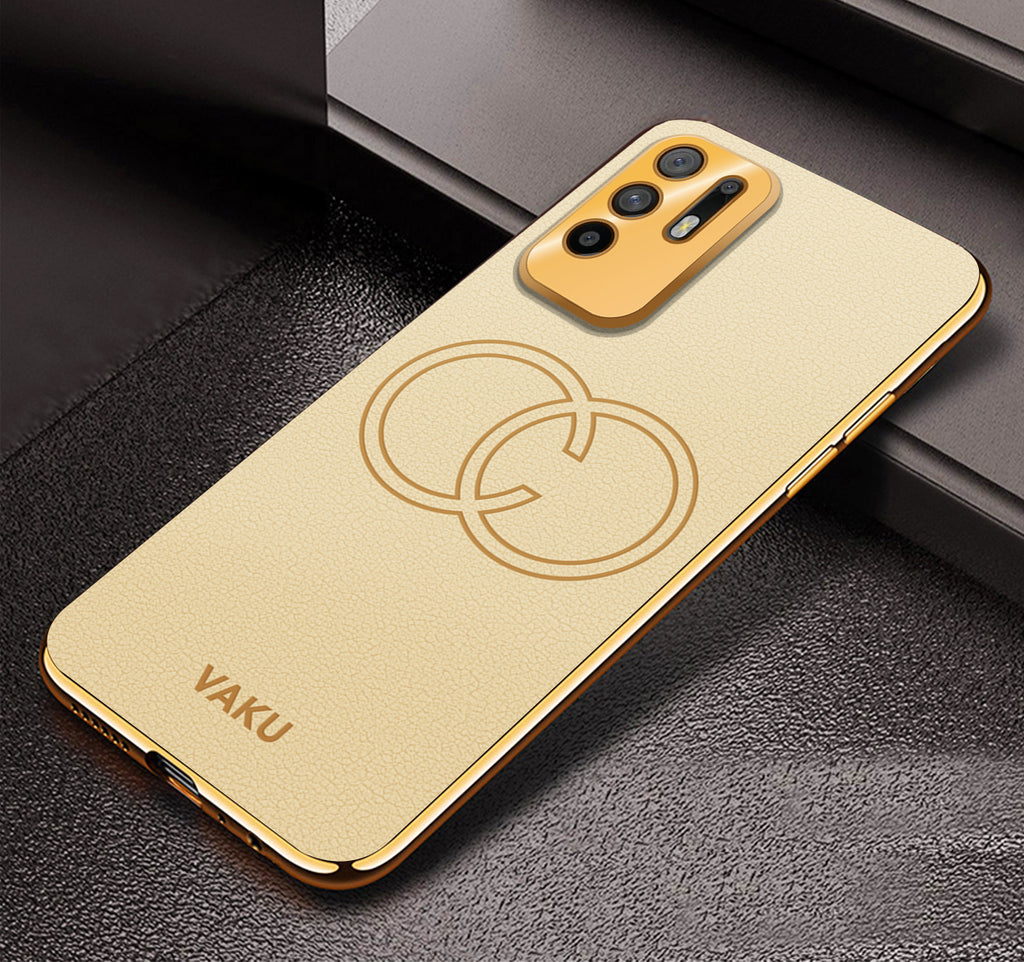 Vaku ® Oppo F19 Pro Plus 5G Skylar Leather Pattern Gold Electroplated Soft TPU Back Cover