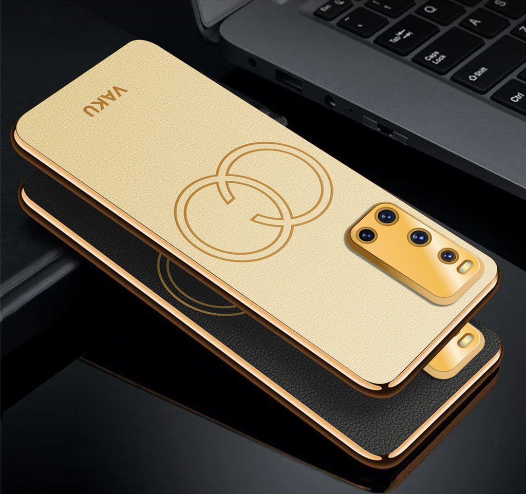 Vaku ® Vivo V19 Skylar Leather Pattern Gold Electroplated Soft TPU Back Cover