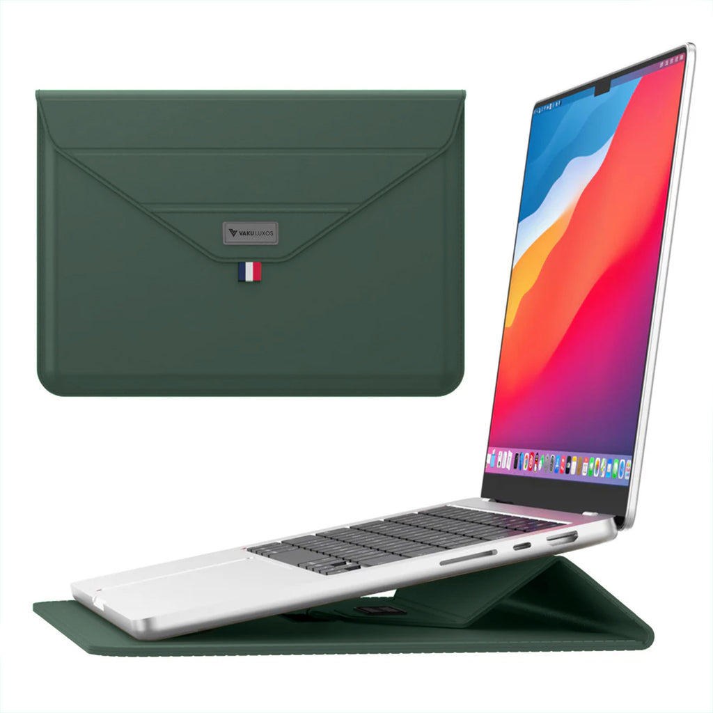 Vaku Luxos ® URBANMATE MacBook & Laptop Sleeve 15/15.6 Inch Vegan Leather Ultra-Thin Protection Sleeve With Built-in Stand